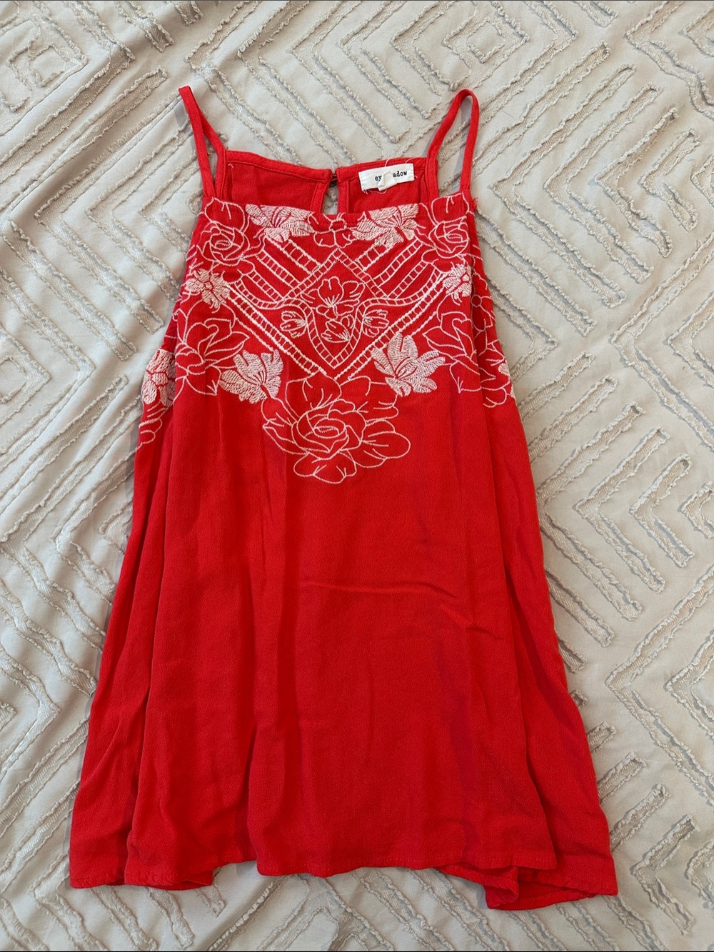 Red Embroidered Floral Spaghetti Strap shirt